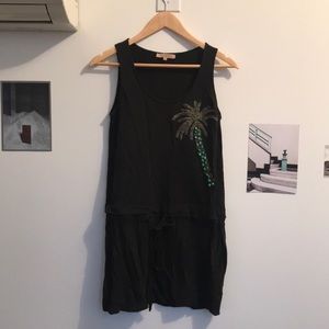 Black summer dress with beaded palm tree